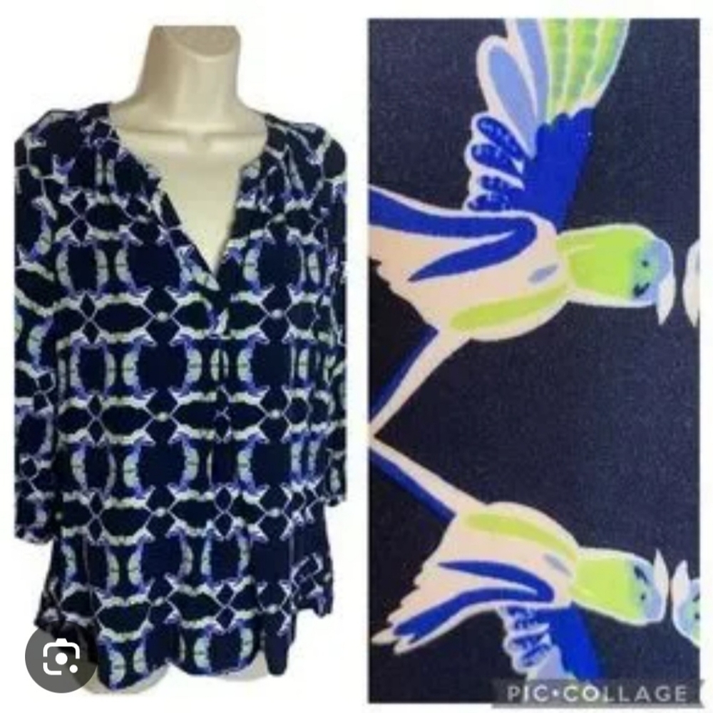 CROWN & IVY Tropical Parrot Blouse Medium